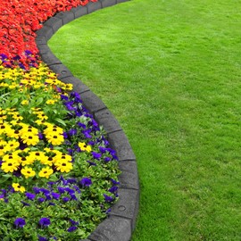 EzBorder 6in H x 48in L D Carolina Fence Recycled Rubber Ultra Curve Garden Border, 2-Pack, Grey, Made in Canada