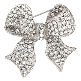 Mabor Rhinestone Bow Brooch Pin for Women Elegant Vintage Sparkly Silver Crystal Brooches Pins for Lapel Dress Suit Shirt Ceremony Clothes Decoration Accessories