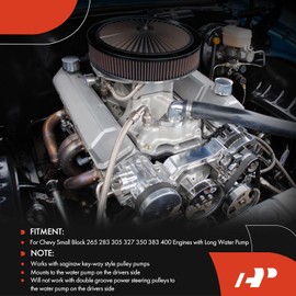 A-Premium Polished Aluminum Power Steering Pump Bracket Kit Compatible with Chevy Small Block 265 283 305 327 350 383 400 Engines with Long Water Pump