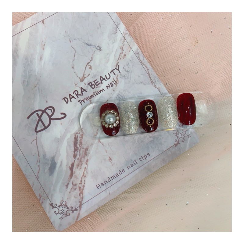 [Handmade Nail Tips] Burgundy Stone Nails / [수제네일팁] 버건디 스톤네일
