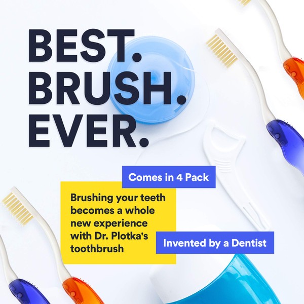 MOUTHWATCHERS Dr Plotkas Extra Soft Flossing Toothbrush, Folding Travel Toothbrush for Adults, Ultra Clean Toothbrush, Good for Sensitive Teeth and Gums, 4 Pack