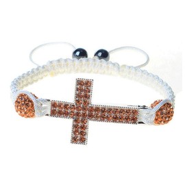 My Daily Styles Silver-Tone Cross Rose Gold CZ Adjustable Macrame Bracelet