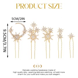 Unicra Star Moon Bride Wedding Hair Pins Crystal Bridal Hair Pieces Rhinestone Goddess Hair Accessories for Women and Girls (Pack of 5) (Gold)