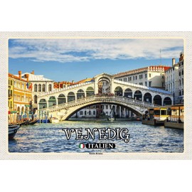 AGDeko® Tin Sign Venice Italy Rialto Bridge Size 30 x 20 cm