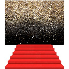 Tingjoo 6 x 8 ft Black and Gold Backdrop Golden Spots Backdrop with 2.6 x 33 ft Red Carpet Runner for Party Non-Woven Fabric Red Carpet for Event Weeding Photo Backgrounds Movie Theme Party Decor
