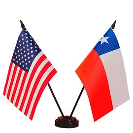 America & Chile Friendship Twin Desk Flag, US Chile Table Flags, 8 x 5 Inches American & Chilean Deluxe Desk Flag Set - Miniature USA & Chile Stick Flag with Flag Stand