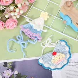 Sanwuta 2 Pcs Cat Birthday Party Supplies, Knit Cat Hat Kitten Birthday Bib Knit Bandana Pet Party Costume Headwear Accessories for Puppy Cat Kitten Small Dogs Animals (Blue)