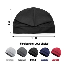 Quacc Unisex Cotton Beanie Hat Thin Running Skull Cap Winter Summer Sports Hat Chemo Cap Multifunctional Lightweight Helmet Liner Night Sleep Cap Beanies Hat for Men Women (Black)