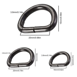Semi-circular D-ring, metal D-ring, D rings buckle, 30 pieces D-ring, half rings, silver, for backpack, belt buckles, bags, belts, handbags, craft accessories, carabiner, Gun Black(16mm+20mm+25mm)