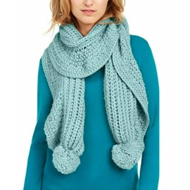 Charter Club Ruffle Knit Boa Scarf Green Pom End NEW #108