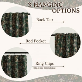 StangH Green Velvet Floral Curtains for Living Room, 100% Black Out Botanical Patterned Drape with Privacy Back Tab Temperature Regulate Soundproof Panels for Kids Bedroom, W52 x L90, 2 Panels