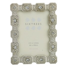 Antique Vintage and Shabby Chic Style silver metal photo frame with beads and crystals for a 3.5" x 2.5" (64 x 89mm) picture -Sarah by Sixtrees