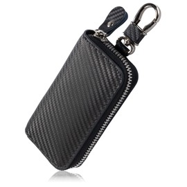 Mura Men's Key Case, Genuine Leather, Carbon Leather, Carapina Included, 6 Ring Storage, Black