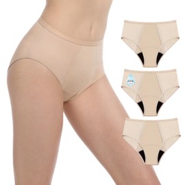 AIRCUTE Washable Women Urine Incontinence Underwear Leak Proof Panties for Postpartum Bladder Leak with 50 ml Absorbency 3 Pack (Beige, XL)