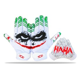 Joker Football Receiver Gloves White - Youth Adult Unleash Venom with Jester Stealth Elite Tacky Pro Grip Palms Men Kids Boys Small to XXL Sizes Battle College Lineman