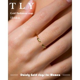 TLY Gold Birthstone Rings for Women Non Tarnish 14K Gold Plated Stackable Rings Dainty CZ Adjustable Gemstone Emerald Green Stacking Open Thumb Ring Wedding Promise Rings Birthday Jewelry Gifts