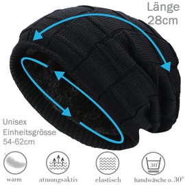 Hatstar Warm Lined Women's Beanie | Men's Hat Winter Hat | Unisex Knitted Hat | Braided Pattern with Fleece Lining, black