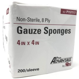 Pro Advantage Gauze Sponges, 4" x 4", 8-Ply - Sleeve of 200 Pads