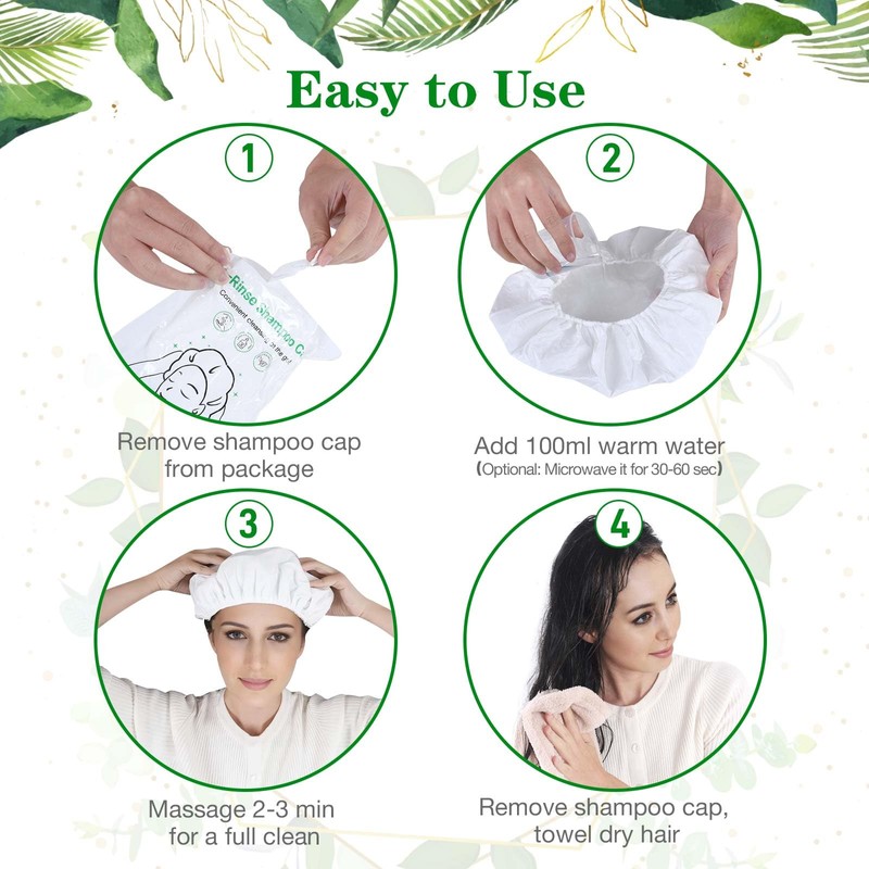 Shampoo Caps No Rinse, 12 Pack Waterless Shampoo Caps for