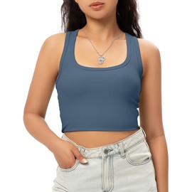 GGOV Sports Crop Tank Tops for Women Cropped Workout Tops Racerback Running Yoga Tanks Cotton Sleeveless Gym Shirts Mist Blue