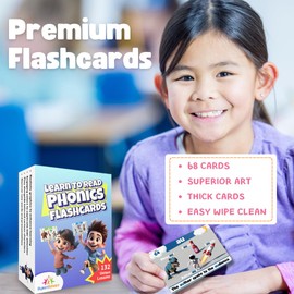 Premium Phonics Flash Cards for Kids – Learn to Read with CVC, Digraphs, Blends & Long Vowel Sounds Images & Fun Educational Word Games for Ages 3-8, Pre-K to 3rd Grade