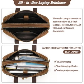 Jack&Chris Full Grain Leather Briefcase for Men,Business Messenger Bag Laptop Bag Attache Case 15.6"
