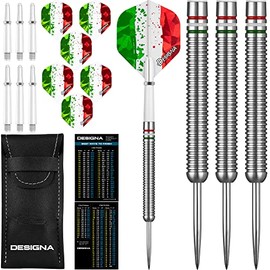 Designa D0737 Patriot | 22g Premium 90% Tungsten Straight Barrel National Flag Darts, Italy, Silver
