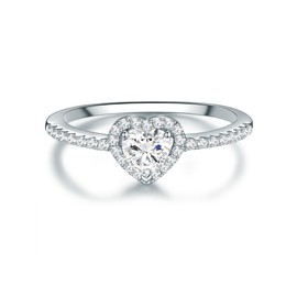 Trilani Women's Heart Engagement Ring 925 Sterling Silver with White Zirconia Brilliant Cut Proposal Ring Solitaire Ring, 52, Cubic Zirconia