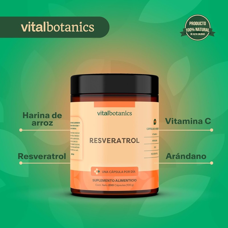 Resveratrol + Acai. Suplemento Multivitaminico con Vitamina C, Resveratrol, Arandano