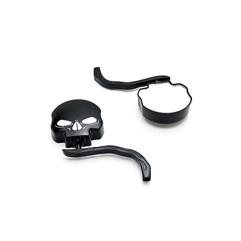 SMT-Skull Flame Black Side Mirrors Compatible With Harley Road King