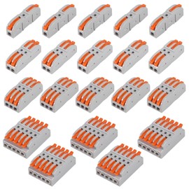 20PCS Lever Wire Nuts Connectors, 1Way/2Way/3Way/5Way Inline Conductors Compact Universal Wire Connectors, Electrical Splicing Connectors Quick Wiring Connect 24AWG