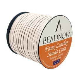 BEADNOVA 5mm Flat Leather Cord Faux Suede Cord 50 Yards Roll Spool for Necklace Bracelet Jewelry Making (Cream White)
