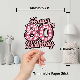 Decoración para tartas de feliz cumpleaños 80 con purpurina rosa, suministros de decoración para fiestas locas, hombres y mujeres, feliz cumpleaños 80 aniversario