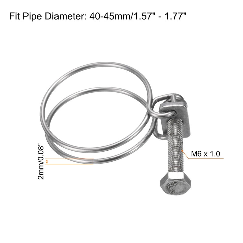 sourcing map 6Pcs Double Wire Hose Clamp, 40-45mm Adjustable Stainless