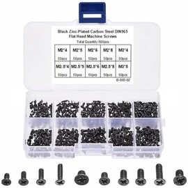 500pcs Self Tapping Screws, Black Screws M2 M2.5 M3, Grub Screws Small Screws Black Self Tapping Screws, Black Carbon Steel Pan Head Screws for Plastic Wood Soft Metal