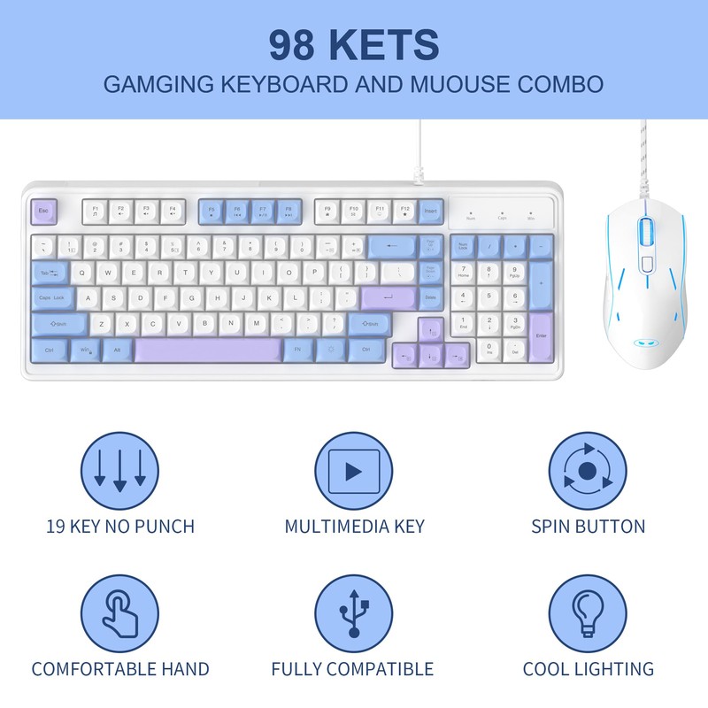 MageGee RGB Gaming Keyboard and Mouse Combo, GK980 Wired Backlit