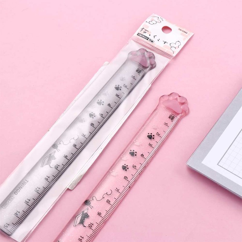 15CM Pink Cats Claw Straight Rulers, Plastic Measuring Tool Kawaii