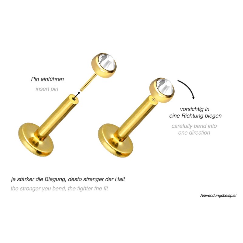 PIERCINGLINE Titanium Labret with Push Fit Crystal Disc Piercing Ear