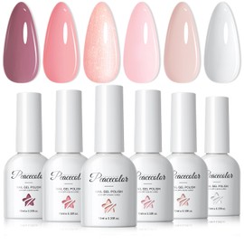 Peacecolor Gel Polish Set, 6 Colors Neutral Nude Collection Milky White Brown Pink Glitter All Seasons Gel Nail Polish Starter Kit Nail Art Home Salon