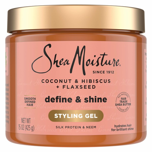 SheaMoisture Define & Shine Styling Gel + Flaxseed Coconut&Hibiscus Hydrates,Holds