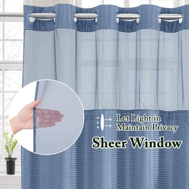 Gibelle No Hook Waffle Weave Shower Curtain with Snap-in Fabric Liner Set for Bathroom, Hotel Style with Mesh Top Window, Waterproof & Washable, Moonlight Blue, 72x74
