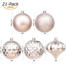 Sea Team 21-Pack Christmas Ball Ornaments with Strings, 80mm/3.15-Inch Large Size Baubles, Shatterproof Plastic Christmas Bulbs, Hanging Decorations for Xmas Tree, Holiday, Wedding, Party, Champagne