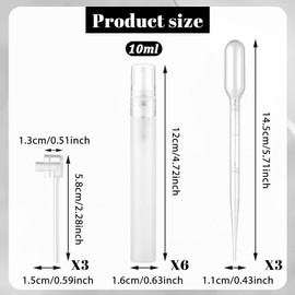 12 Pcs Travel Perfume Bottle Set, Plastic Portable Travel Bottles with 6 Pcs 10ml Mini Spray Bottle, Transfer Pipettes and Pumps, Refillable Perfume Atomizer for Men & Women Party (Clear white)