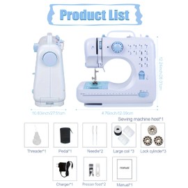 LoMoTive Sewing Machine for Beginners - Portable Electric Hand Mini Sewing Machine 12 Built-In Stitches with 2 Speed Foot Pedal Small Handheld Maquina de Coser Blue