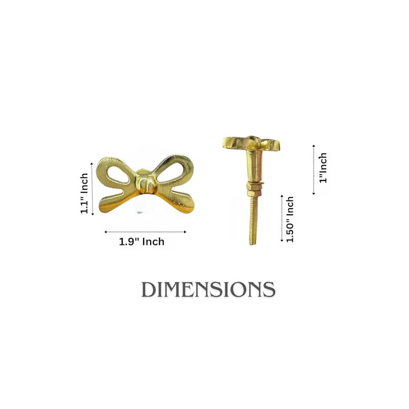 Perilla Home Set of 6 Brass Bow Knobs for Cabinet