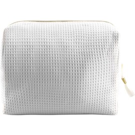Waffle Cotton Toiletry Bag, 240 g/m², Gold Zipper, 21 x 15 cm or 20 x 8 x 14 cm, White, beige, 20 X 8 X 14 Cm, Classic