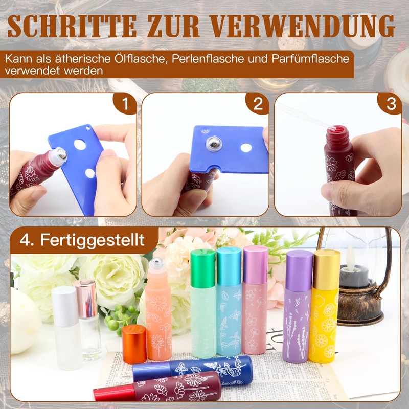 KASURE 10 Stück Roll on Glasflaschen für Ätherisches Öl（10ml*8,5ml*2）mit Öffner,