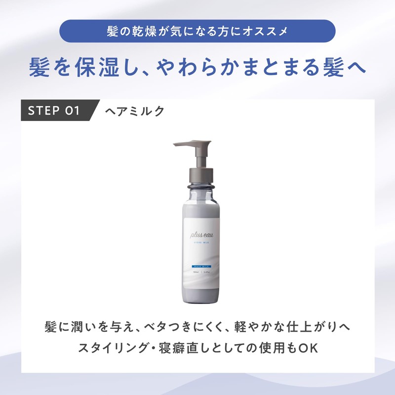 plus eau Hydro Milk, Unscented Hair Milk, Non-Rinsing Treatment, Serum,