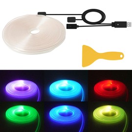 EL Wire Interior car led Strip Lights，5M 16FT 7 Colors Decorative Mood Lighting for Car Ambient Lighting Atmosphere,USB Neon Glowing Trim Light