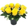 FSUK Grave Crem Pot Artificial Arrangement Yellow Roses Rosebuds for